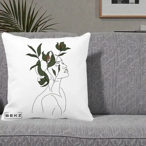 Perna Decorativa Portret Feminin Crin Verde, 40x40 cm, Alba Mata, Husa Detasabila, Perna Inclusa, BEKZ®