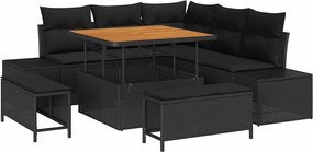 vidaXL Set de canapele pentru grădină cu pernă 8 pcs Negru Rattan poli