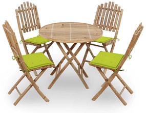 vidaXL Set mobilier de exterior pliabil, cu perne, 5 piese, bambus