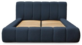 Pat matrimonial albastru închis tapițat cu spațiu de depozitare cu somieră 180x200 cm Denali – Bobochic Paris