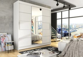 Supermobel Dulap dormitor cu uşi glisante ASTON VI cu oglindă, 250x215x58, alb mat