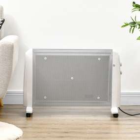 HOMCOM Radiator Electric Mică 1000W/2000W cu Termostat Reglabil, 15-20 m², 4 Roți, 79x27x54 cm, Alb | Aosom Romania