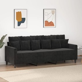 Canapea cu 3 locuri, Negru, 180 cm, catifea Negru, 198 x 77 x 80 cm