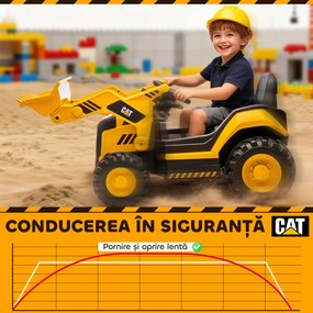 AIYAPLAY Ruspa Electrică pentru Copii 3-6 Ani Marca Oficială Caterpillar 12V cu Telecomandă, Galben | Aosom Romania