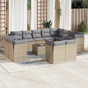 vidaXL Set canapele de grădină, 13 piese, cu perne, bej, poliratan