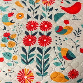 Cuvertura de pat colorata cu model RETRO BIRDS Dimensiune: 220 x 240 cm