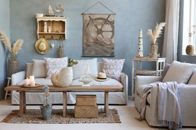 Fotoliu premium crem cu dungi, stofa, 3 perne decorative, Malo