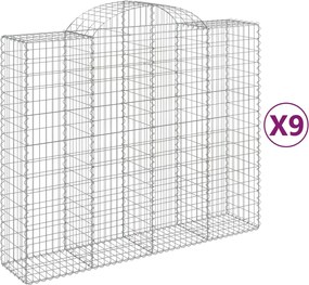 vidaXL Coșuri gabion arcuite 9 buc, 200x50x160/180 cm, fier galvanizat