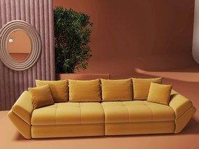 Canapea extensibilă dumonde cu ladă de depozitare si sezut confortabil din spuma high-density, Loana Royal Mustar 300x100 cm