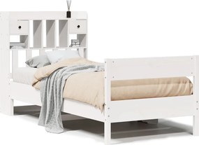 vidaXL Pat cu bibliotecă fără saltea, alb, 75x190 cm, lemn masiv pin
