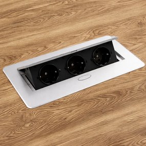 Priză încorporabilă în blat Kombibox Design Light, 3 prize Schuko, aluminiu, 266 x 133 mm Metal, Aluminiu, L:266 mm; l:133 mm