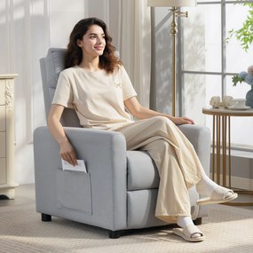 HOMCOM Fotoliu Reclinabil 135° max în Material cu Efect de In, Spumă, Oțel și Lemn, 73x86x100 cm, Gri Deschis | Aosom Romania