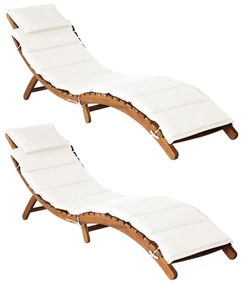 vidaXL Șezlonguri cu perne 2 buc., alb crem, lemn masiv de acacia
