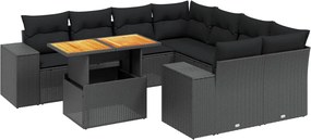 vidaXL Set mobilier de grădină cu perne, 9 piese, negru, poliratan