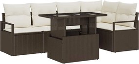 vidaXL Set de canapele pentru grădină cu pernă 6 pcs Maro Rattan poli
