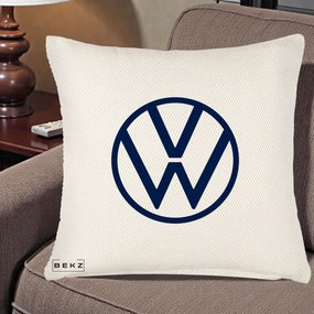 Perna Personalizata cu emblema Volkswagen, 40x40 cm, Crem Reliefat, Husa Detasabila, Perna Inclusa, BEKZ®