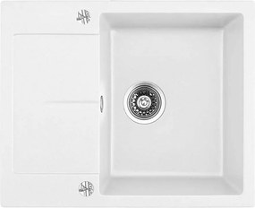 Chiuveta compozit Inter Ceramic finisaj granit alb 62x50 cm cu picurator