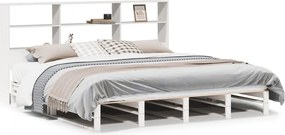 vidaXL Pat cu bibliotecă fără saltea, alb, 180x200 cm, lemn masiv