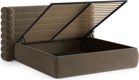 Pat matrimonial taupe tapițat cu spațiu de depozitare cu somieră 180x200 cm Mount – Micadoni