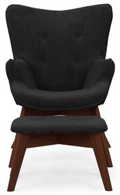 Fotoliu cu taburet negru cu tapițerie din catifea reiată Niko – Ropez