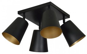 Plafoniera moderna neagra cu interior auriu si 4 becuri Prism