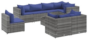 3308207 vidaXL Set mobilier de grădină cu perne, 9 piese, gri, poliratan