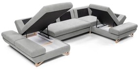 Colțar tapițat extensibil AVESTA în formă de U, cu spațiu de depozitare, gri