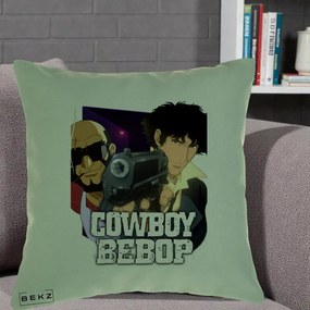 Perna Personalizata Cowboy Bebop Spike si Jet Poster, 40x40 cm, Verde, Husa Detasabila, Perna Inclusa, BEKZ®