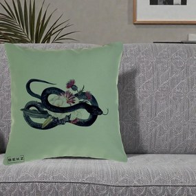 Perna Decorativa Sarpe Negru cu Flori Gothic, 40x40 cm, Verde, Husa Detasabila, Perna Inclusa, BEKZ®
