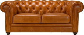 Canapea Chesterfield 2 locuri din piele naturală full grain maro, 180×97×75 cm, „Classic Chic"