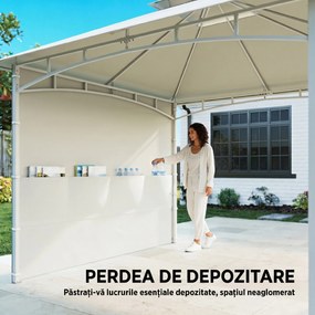 Outsunny Foișor de Grădină 3x3 m cu Corturi, Buzunare pentru Depozitare și Cârlig la Tavan, Foișor din Metal cu Acoperiș Dublu, Orificii de Drenaj, UV30+, Crem | Aosom Romania