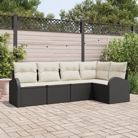 vidaXL Set de canapele pentru grădină cu pernă 5 pcs Negru Rattan poli