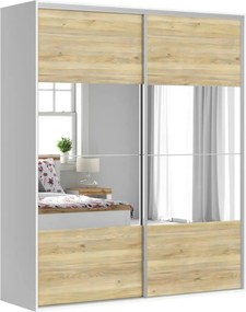 Dressing FLEX, alb/stejar, PAL, cu 2 usi, 200x66x240 cm