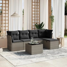 vidaXL Set mobilier grădină cu perne, 6 piese, gri, poliratan