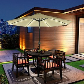 Outsunny Umbrelă de Grădină Inclinabilă Ø265 cm cu 32 Lumini LED Solare și Manivelă, Umbrelă de Exterior cu 8 Spițe, din Oțel, Poliester, pentru Terasă, Curte, Balcon, Bej | Aosom Romania
