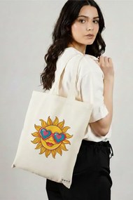 Sacosa de Panza pentru Cumparaturi, Geanta Tote, model Sun faces 8 38 x 34.5 cm, Alba, BEKZ®