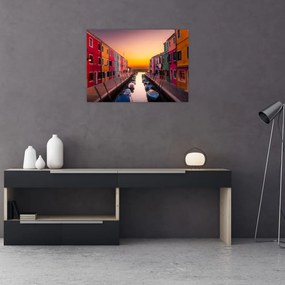 Tablou pe sticlă - Apus de soare, insula Burano, Veneția, Italia (70x50 cm)