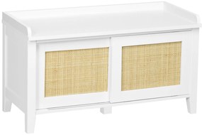 HOMCOM Banc de pantofi mobilier de depozitare cu ușă glisantă și fațade din răchită împletită 80 x 35 x 45 cm alb | Aosom Romania