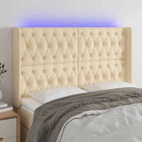 Tablie de pat cu LED, crem, 147x16x118 128 cm, textil 1, Crem, 147 x 16 x 118 128 cm