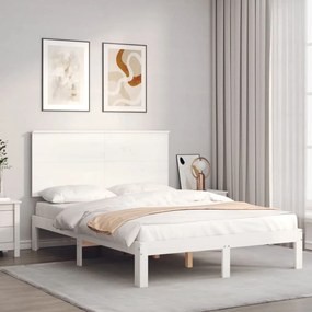 3193657 vidaXL Cadru de pat cu tăblie, alb, 120x200 cm, lemn masiv
