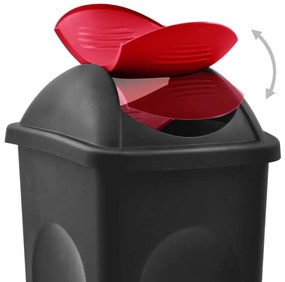Cos de gunoi cu capac oscilant, negru si rosu, 60L Negru si rosu