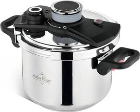 Oala sub presiune Swiss Haus SH-PCA8L, 8 l, 24 x 18,6 cm, 100 kPa, Otel inoxidabil, Fara PFAS, Fnd cu 3 straturi, Inductie, Argintiu
