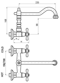 RAV Slezák MK102.5/28SM - Baterie lavoar/chiuvetă MORAVA RETRO alamă antichizată