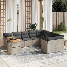 vidaXL Set mobilier de grădină cu perne, 10 piese, gri, poliratan