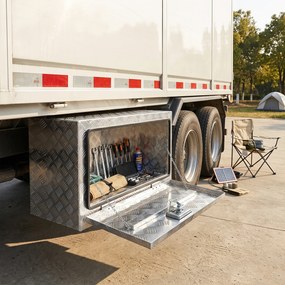 HOMCOM Cutie de Unelte din Aluminiu cu Încuietoare și 2 Chei, Cutie de Depozitare 96L, Rezistentă și Impermeabilă, pentru Pick-Up, Camper, Remorci, 76,2x35,5x40,6cm, Argintiu | Aosom Romania