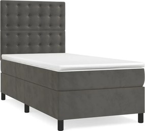 vidaXL Pat box spring cu saltea, gri închis, 100x200 cm, catifea