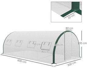 Outsunny Seră Tunel cu 2 Uși cu Balamale și 8 Ferestre cu Plasă, Seră de Grădină pentru Legume, 6x3x2 m, Verge | Aosom Romania