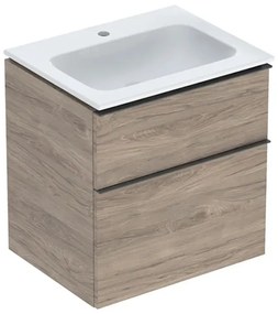 Set dulap baza suspendat Geberit iCon finisaj nuc Hickory 2 sertare si lavoar alb 60 cm