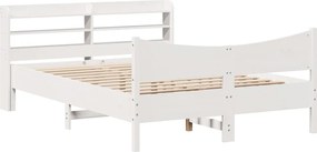 vidaXL Cadru de pat cu tăblie, alb, 120x200 cm, lemn masiv de pin