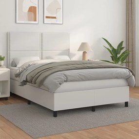 3142786 vidaXL Pat box spring cu saltea, alb, 140x200 cm, piele ecologică